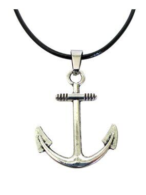 New Anchor Pendant Necklace With Black Cord Nautical Unisex Jewelry Gift